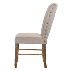 English Elm Cream Parson Chairs Set of 2 in Cream Linen with Weathered Oak Frame, Nailhead Trim, Timeless Elegance B062P182741