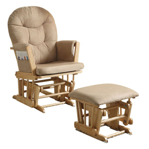 English Elm Taupe Plush Microfiber Glider Chair & Ottoman Set with Natural Oak Frame — Plush Comfort, Stylish Relaxation B062P184597