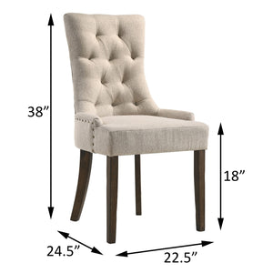 English Elm Beige Tufted Parson Chairs Set of 2 — Button-Back Upholstered Dining Seats with Weathered Oak Legs, Timeless Elegance B062P182747