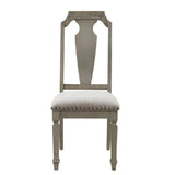 Beige Linen Side Chairs Set with Weathered Oak Finish - 2 Pieces