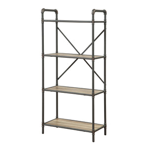 English Elm Antique 4-Tier Bookcase In Oak & Sandy Grey - Elegant Metal Frame For Stylish Home Organization B062P184589