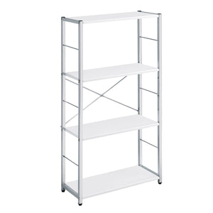 English Elm White White and Chrome 4-Tier Rectangular Bookshelf with X-Frame Chrome Accents, Modern Storage Solution B062P184591