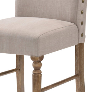 English Elm Cream Parson Chairs Set of 2 in Cream Linen with Weathered Oak Frame, Nailhead Trim, Timeless Elegance B062P182741