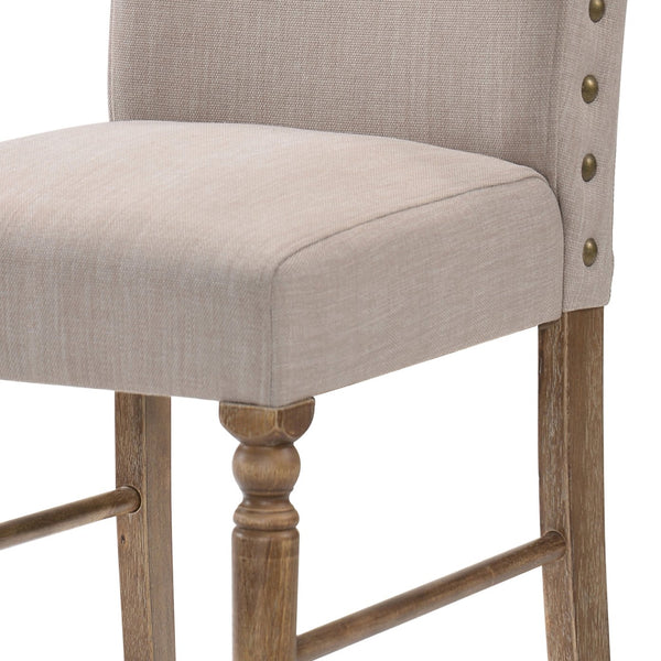 English Elm Cream Parson Chairs Set of 2 in Cream Linen with Weathered Oak Frame, Nailhead Trim, Timeless Elegance B062P182741