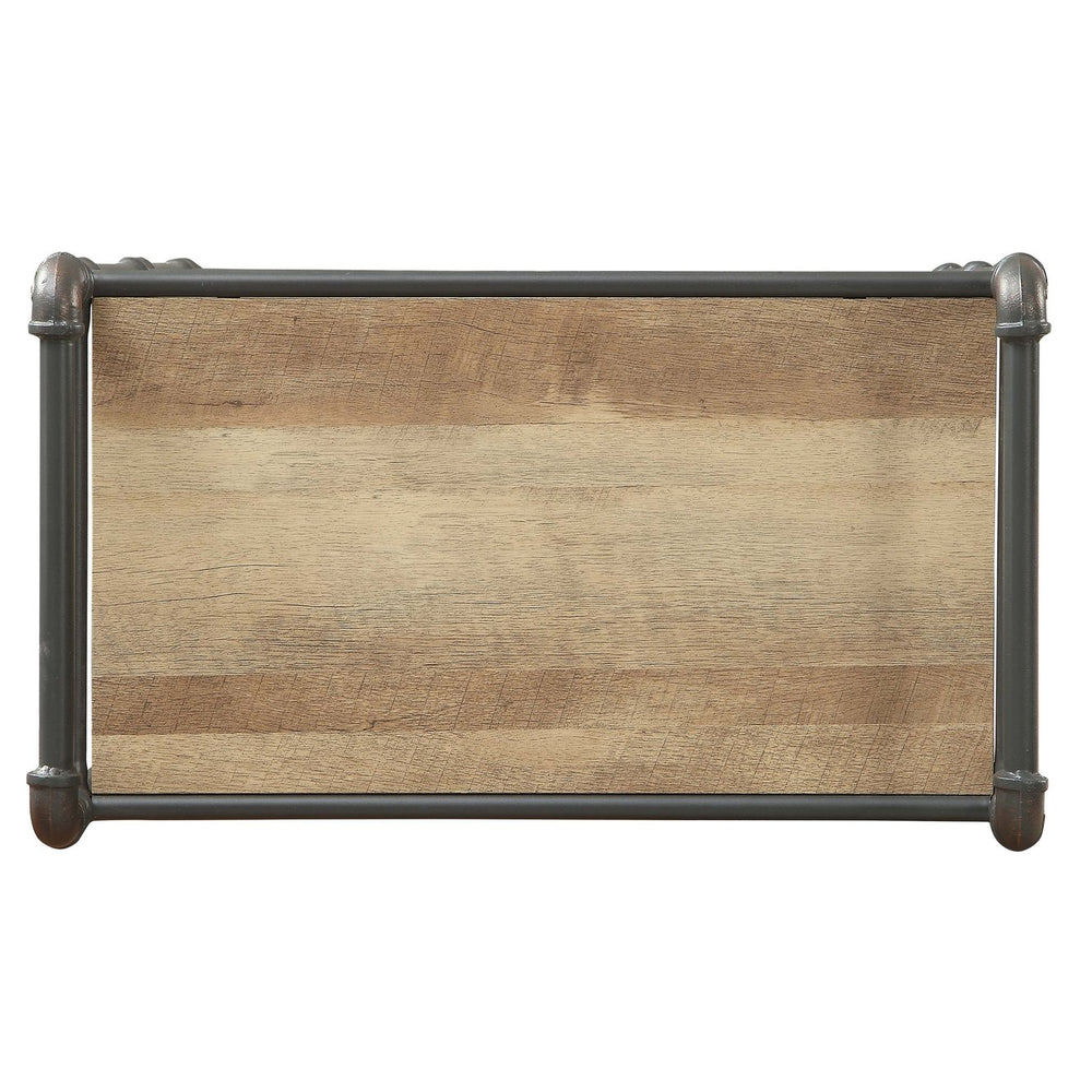 English Elm Antique 5-Tier Bookcase With Vintage Oak & Sandy Grey Finish - Stylish Storage For Home Décor B062P184588