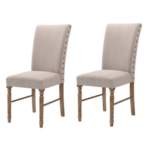 English Elm Cream Parson Chairs Set of 2 in Cream Linen with Weathered Oak Frame, Nailhead Trim, Timeless Elegance B062P182741