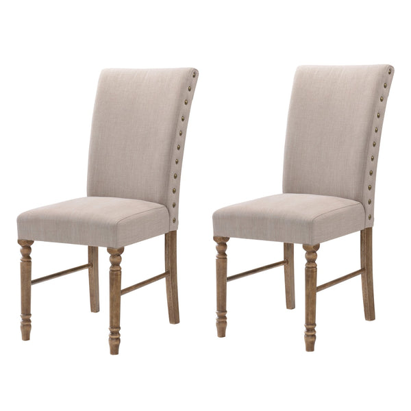 English Elm Cream Parson Chairs Set of 2 in Cream Linen with Weathered Oak Frame, Nailhead Trim, Timeless Elegance B062P182741