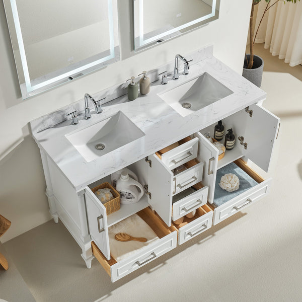 English Elm Fully 64" Freestanding Double Bathroom Vanity with Two Handle Sets, Waterproof 5-Layer Paint Finish W1826P167879