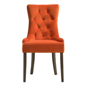 English Elm Orange Tufted Back Side Chairs Set of 2 - Velvet Upholstered Orange Seats, Nailhead Trim, Weathered Oak Legs Elegance B062P182744