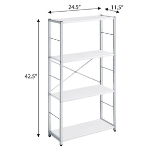 English Elm White White and Chrome 4-Tier Rectangular Bookshelf with X-Frame Chrome Accents, Modern Storage Solution B062P184591