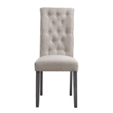 Classic Beige Linen Tufted Side Chairs, Set of 2 | Rolled Back, Grey Legs, 20.5