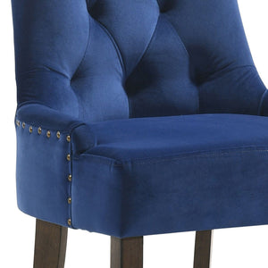 English Elm Blue Tufted Velvet Side Chairs Set of 2 – Weathered Oak Legs, Nailhead Trim, Plush Upholstery for Elegant Comfort (98) B062P182745