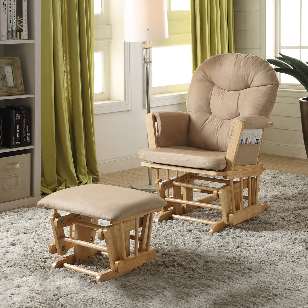 English Elm Taupe Plush Microfiber Glider Chair & Ottoman Set with Natural Oak Frame — Plush Comfort, Stylish Relaxation B062P184597