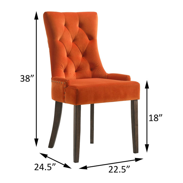 English Elm Orange Tufted Back Side Chairs Set of 2 - Velvet Upholstered Orange Seats, Nailhead Trim, Weathered Oak Legs Elegance B062P182744
