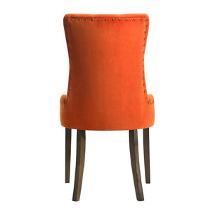 English Elm Orange Tufted Back Side Chairs Set of 2 - Velvet Upholstered Orange Seats, Nailhead Trim, Weathered Oak Legs Elegance B062P182744