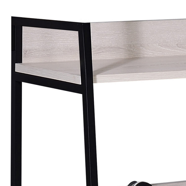 English Elm Natural leaning ladder bookshelf 67.5" tall, 5 open wooden shelves on sleek metal frame for modern decor display Beige+Black B062P184594