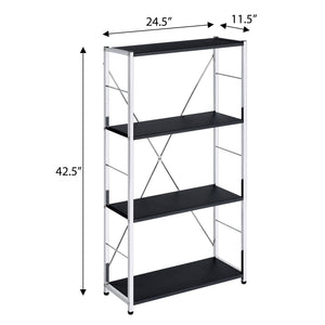 English Elm Black 4-Tier Rectangular Bookshelf with Chrome Frame and X-Shaped Support — Modern Space-Saving Display B062P184593