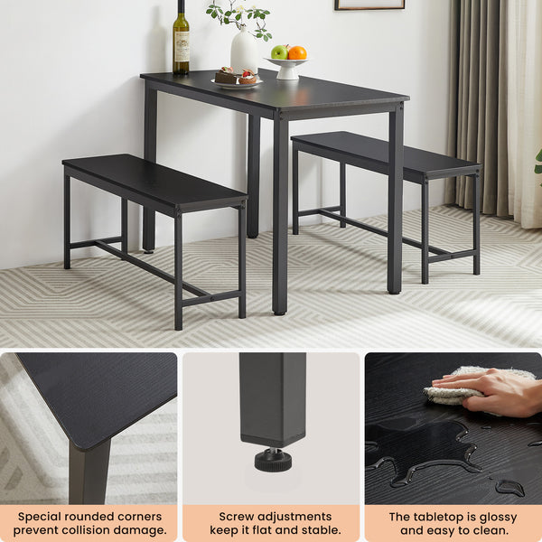 English Elm Dining Table Set with Stowable Benches, Industrial Chipboard & Steel Counter Height, Waterproof Durable Finish Black W1668P186641