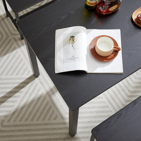 English Elm Dining Table Set with Stowable Benches, Industrial Chipboard & Steel Counter Height, Waterproof Durable Finish Black W1668P186641