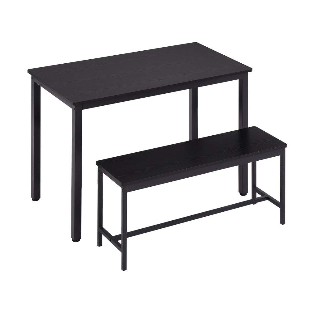 English Elm Dining Table Set with Stowable Benches, Industrial Chipboard & Steel Counter Height, Waterproof Durable Finish Black W1668P186641