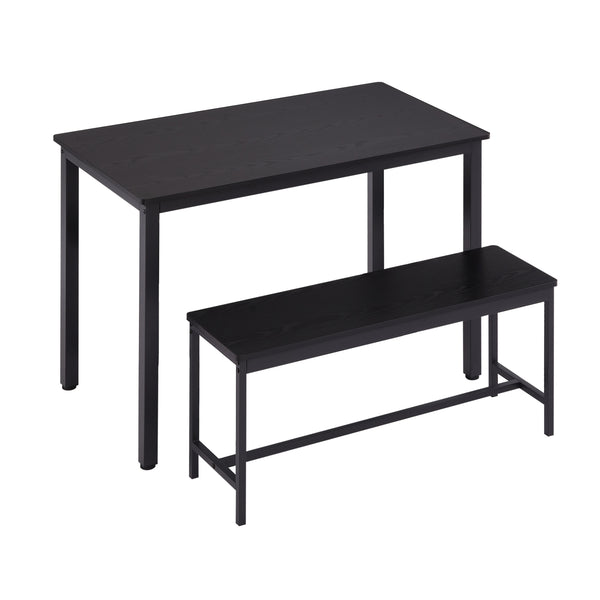 English Elm Dining Table Set with Stowable Benches, Industrial Chipboard & Steel Counter Height, Waterproof Durable Finish Black W1668P186641