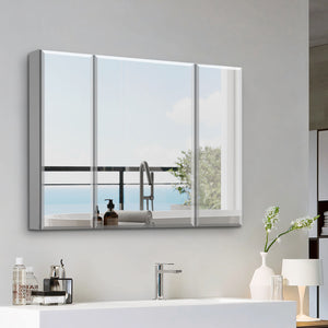 English Elm 36x26 LED Mirror Medicine Cabinet with Dimmable 3-Temp Lighting, Anti-Fog Surface Defogger, Spacious Storage Silver K551P185392