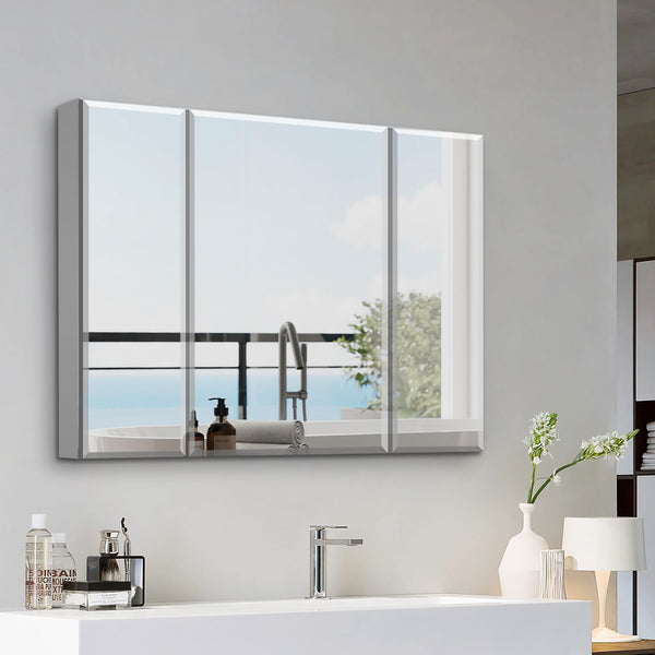English Elm 36x26 LED Mirror Medicine Cabinet with Dimmable 3-Temp Lighting, Anti-Fog Surface Defogger, Spacious Storage Silver K551P185392
