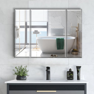 English Elm 36x26 LED Mirror Medicine Cabinet with Dimmable 3-Temp Lighting, Anti-Fog Surface Defogger, Spacious Storage Silver K551P185392