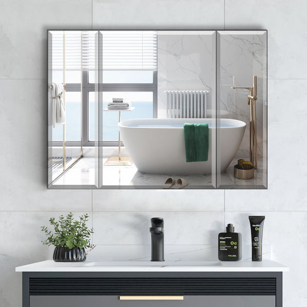 English Elm 36x26 LED Mirror Medicine Cabinet with Dimmable 3-Temp Lighting, Anti-Fog Surface Defogger, Spacious Storage Silver K551P185392