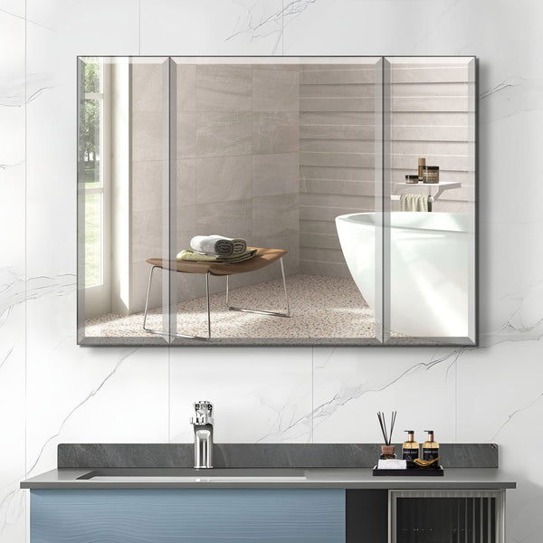 English Elm 36x26 LED Mirror Medicine Cabinet with Dimmable 3-Temp Lighting, Anti-Fog Surface Defogger, Spacious Storage Silver K551P185392