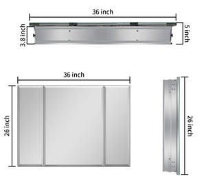 English Elm 36x26 LED Mirror Medicine Cabinet with Dimmable 3-Temp Lighting, Anti-Fog Surface Defogger, Spacious Storage Silver K551P185392