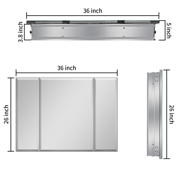 English Elm 36x26 LED Mirror Medicine Cabinet with Dimmable 3-Temp Lighting, Anti-Fog Surface Defogger, Spacious Storage Silver K551P185392