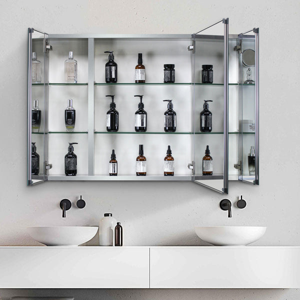 English Elm 36x26 LED Mirror Medicine Cabinet with Dimmable 3-Temp Lighting, Anti-Fog Surface Defogger, Spacious Storage Silver K551P185392