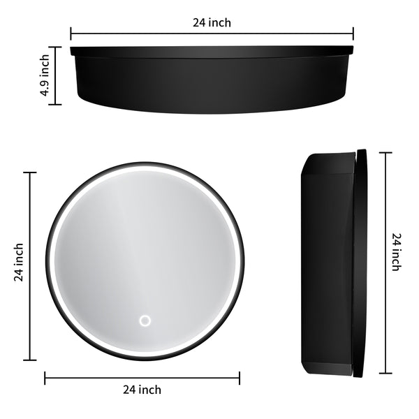English Elm 24x24 Black Framed LED Mirror Cabinet with Anti-Fog, 3-Temp Touch Dimmer, Durable Iron Powder Finish K551P191956