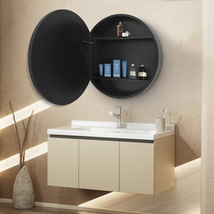 English Elm 24x24 Black Framed LED Mirror Cabinet with Anti-Fog, 3-Temp Touch Dimmer, Durable Iron Powder Finish K551P191956