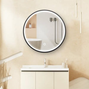 English Elm 24x24 Black Framed LED Mirror Cabinet with Anti-Fog, 3-Temp Touch Dimmer, Durable Iron Powder Finish K551P191956