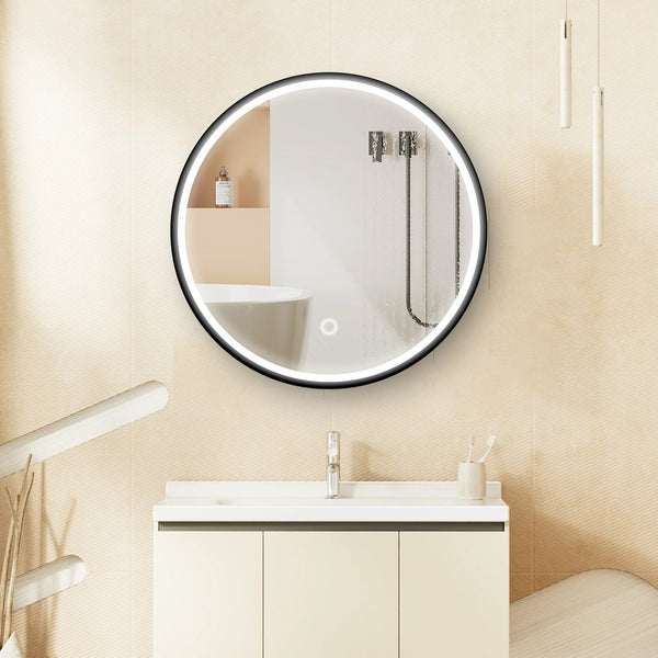 English Elm 24x24 Black Framed LED Mirror Cabinet with Anti-Fog, 3-Temp Touch Dimmer, Durable Iron Powder Finish K551P191956