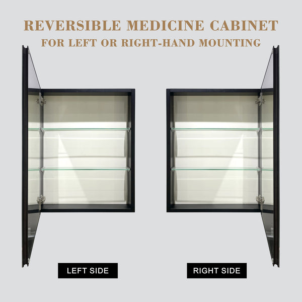 English Elm 20x26 Modern Matte Black Mirror Medicine Cabinet with Invisible Handle, Soft-Close Hinge, Recess/Wall Mount K551P185360