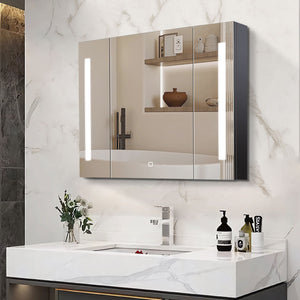English Elm 36x26 LED Mirror Medicine Cabinet with Dimmable 3-Temp Lighting, Anti-Fog Surface Defogger, Spacious Storage Black K551P185527
