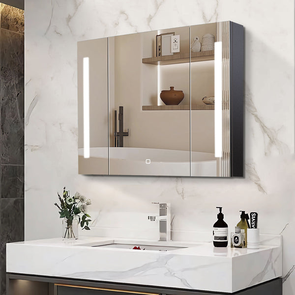 English Elm 36x26 LED Mirror Medicine Cabinet with Dimmable 3-Temp Lighting, Anti-Fog Surface Defogger, Spacious Storage Black K551P185527