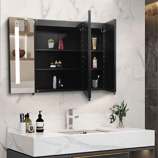 English Elm 36x26 LED Mirror Medicine Cabinet with Dimmable 3-Temp Lighting, Anti-Fog Surface Defogger, Spacious Storage Black K551P185527