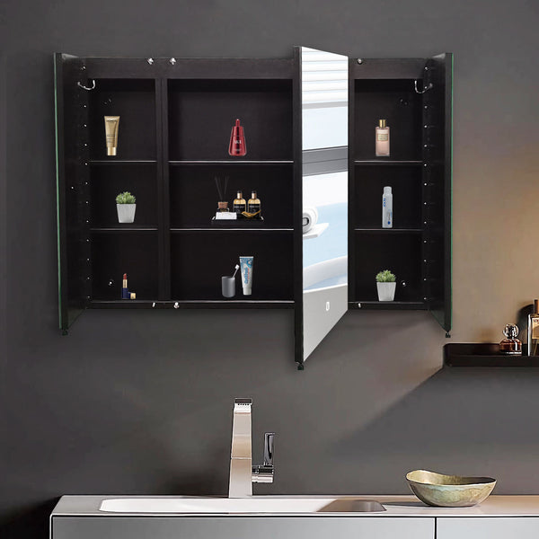 English Elm 36x26 LED Mirror Medicine Cabinet with Dimmable 3-Temp Lighting, Anti-Fog Surface Defogger, Spacious Storage Black K551P185527