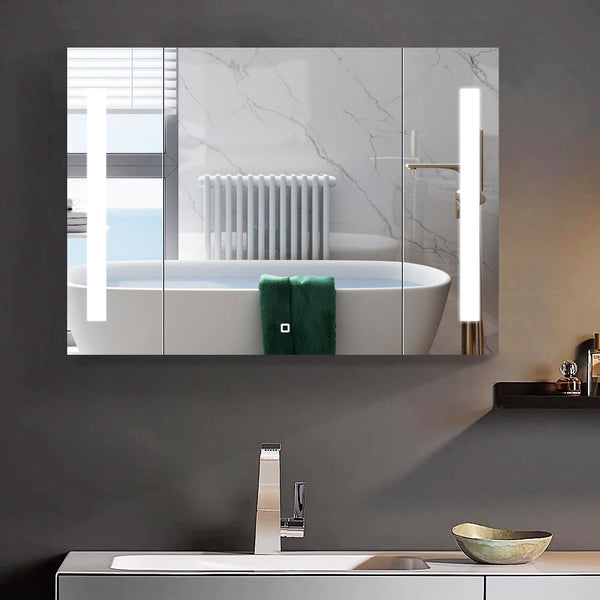 English Elm 36x26 LED Mirror Medicine Cabinet with Dimmable 3-Temp Lighting, Anti-Fog Surface Defogger, Spacious Storage Black K551P185527