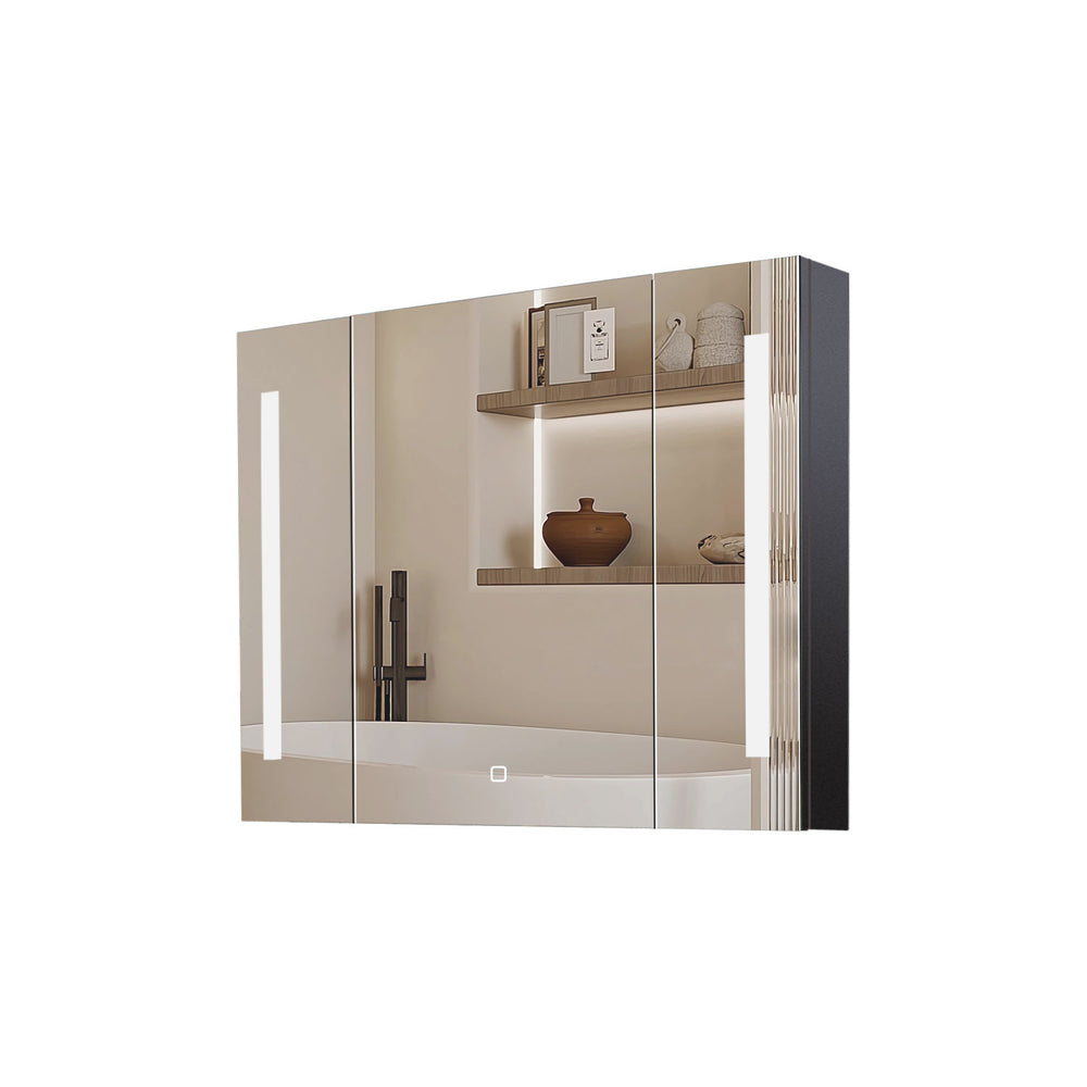 English Elm 36x26 LED Mirror Medicine Cabinet with Dimmable 3-Temp Lighting, Anti-Fog Surface Defogger, Spacious Storage Black K551P185527