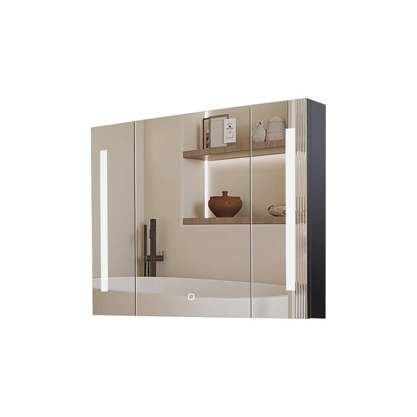 English Elm 36x26 LED Mirror Medicine Cabinet with Dimmable 3-Temp Lighting, Anti-Fog Surface Defogger, Spacious Storage Black K551P185527