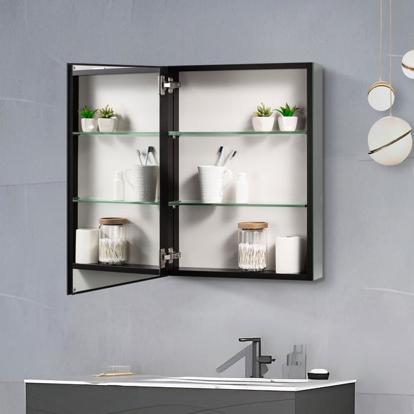 English Elm 20x26 Modern Matte Black Mirror Medicine Cabinet with Invisible Handle, Soft-Close Hinge, Recess/Wall Mount K551P185360