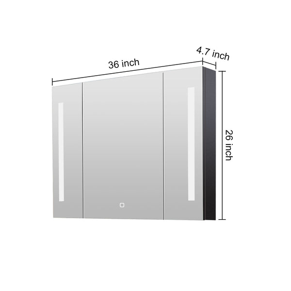 English Elm 36x26 LED Mirror Medicine Cabinet with Dimmable 3-Temp Lighting, Anti-Fog Surface Defogger, Spacious Storage Black K551P185527