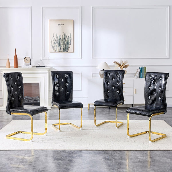 English Elm Luxury Pu Upholstered Dining Chair Set of 4 with Channel Stitching and Metal Legs Black W1512P491876