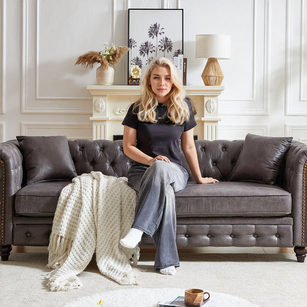 English Elm Fx Elegant 3-Seater Chesterfield Sofa With Tech Fabric, Rolled Arms & Cushions For Modern Living Spaces W1926S00034