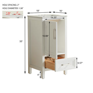 English Elm Fully 18" Freestanding Single Bathroom Vanity with Waterproof 5-Layer Paint, Open Back and Dual Handles White W1826P351749